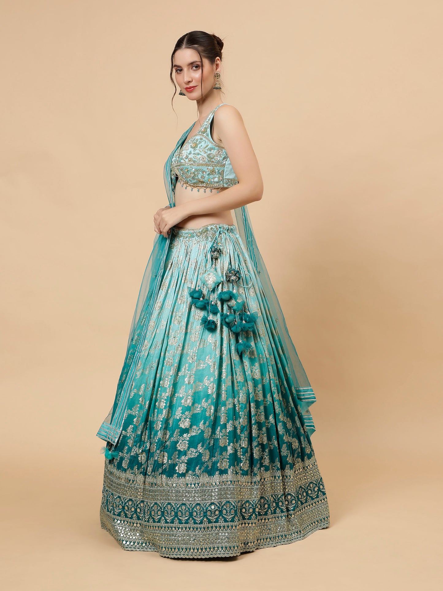 Ombre Teal Blue Modern Lehenga