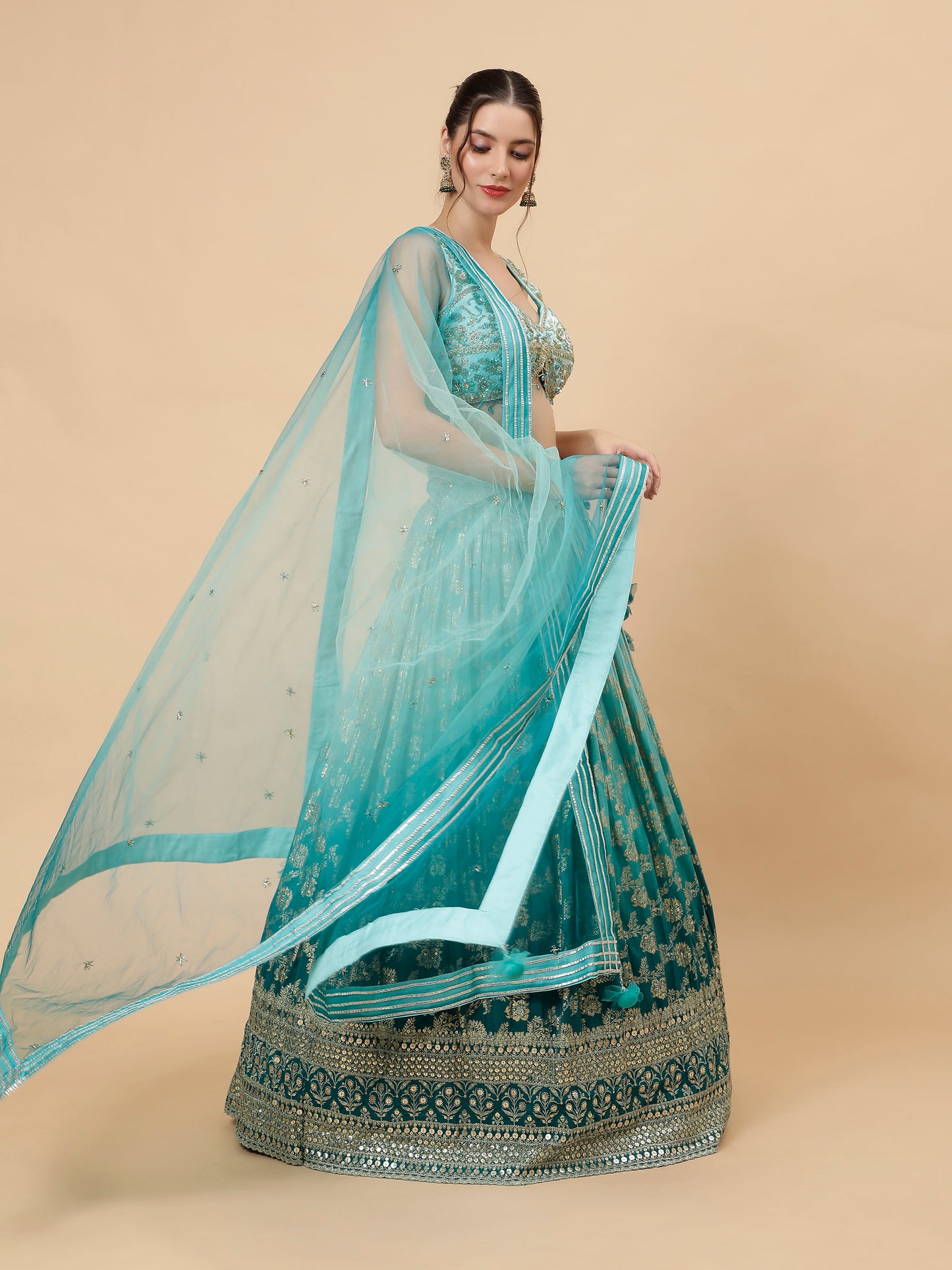 Ombre Teal Blue Modern Lehenga