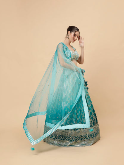 Ombre Teal Blue Modern Lehenga