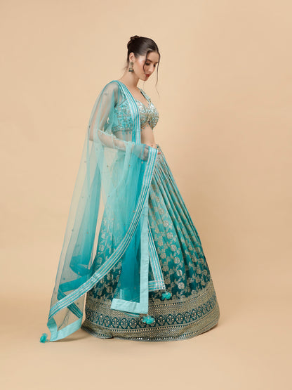 Ombre Teal Blue Modern Lehenga