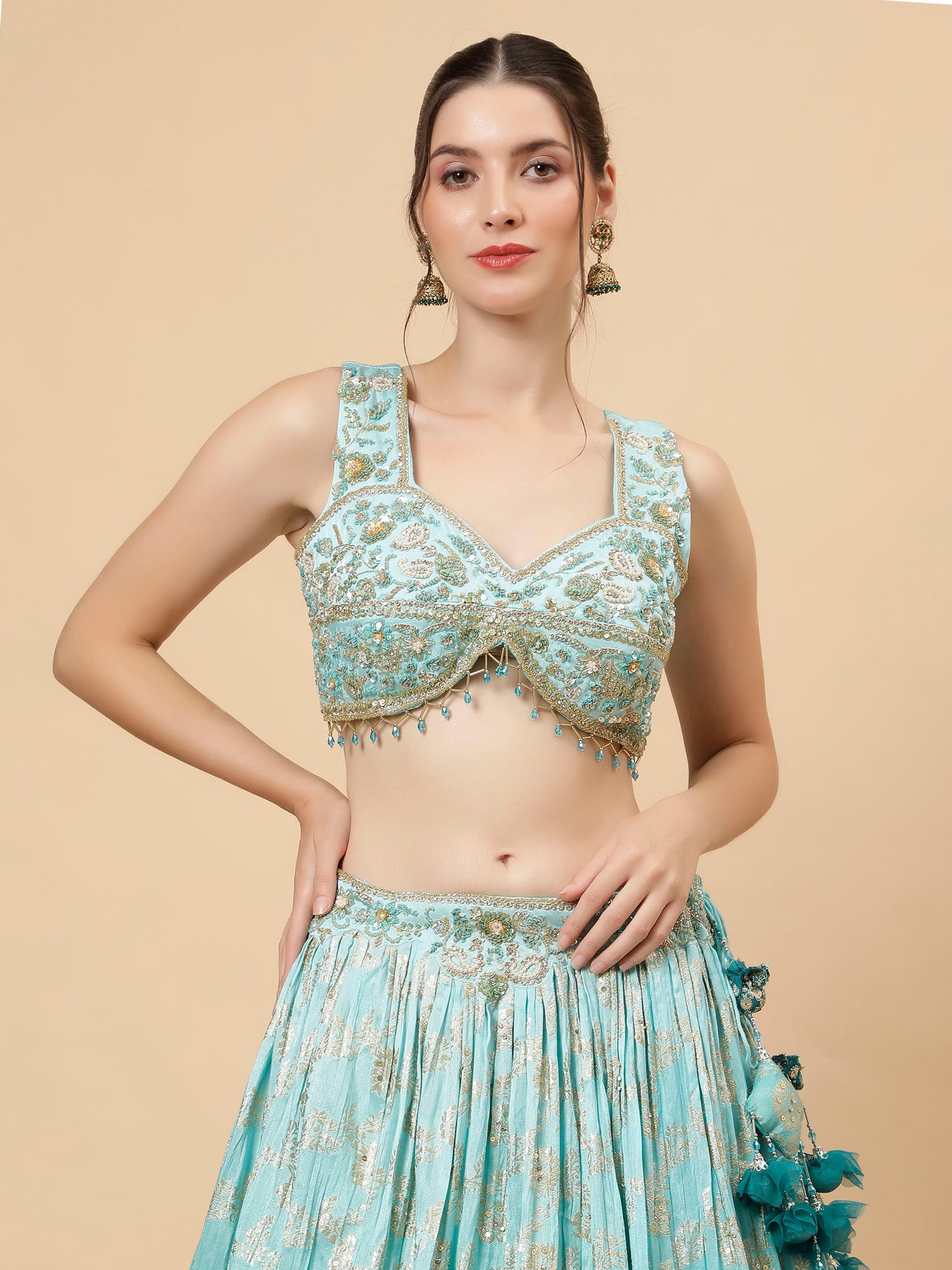 Ombre Teal Blue Modern Lehenga