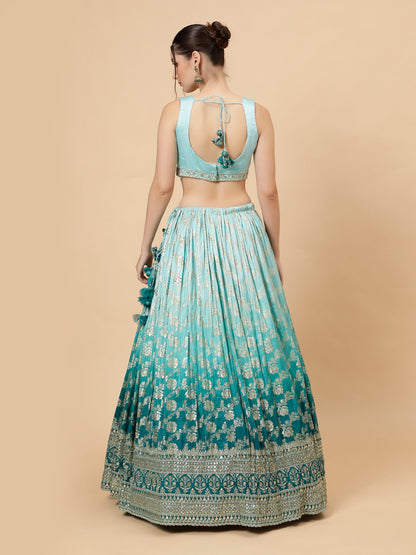 Ombre Teal Blue Modern Lehenga