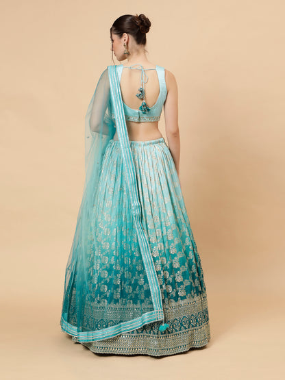 Ombre Teal Blue Modern Lehenga