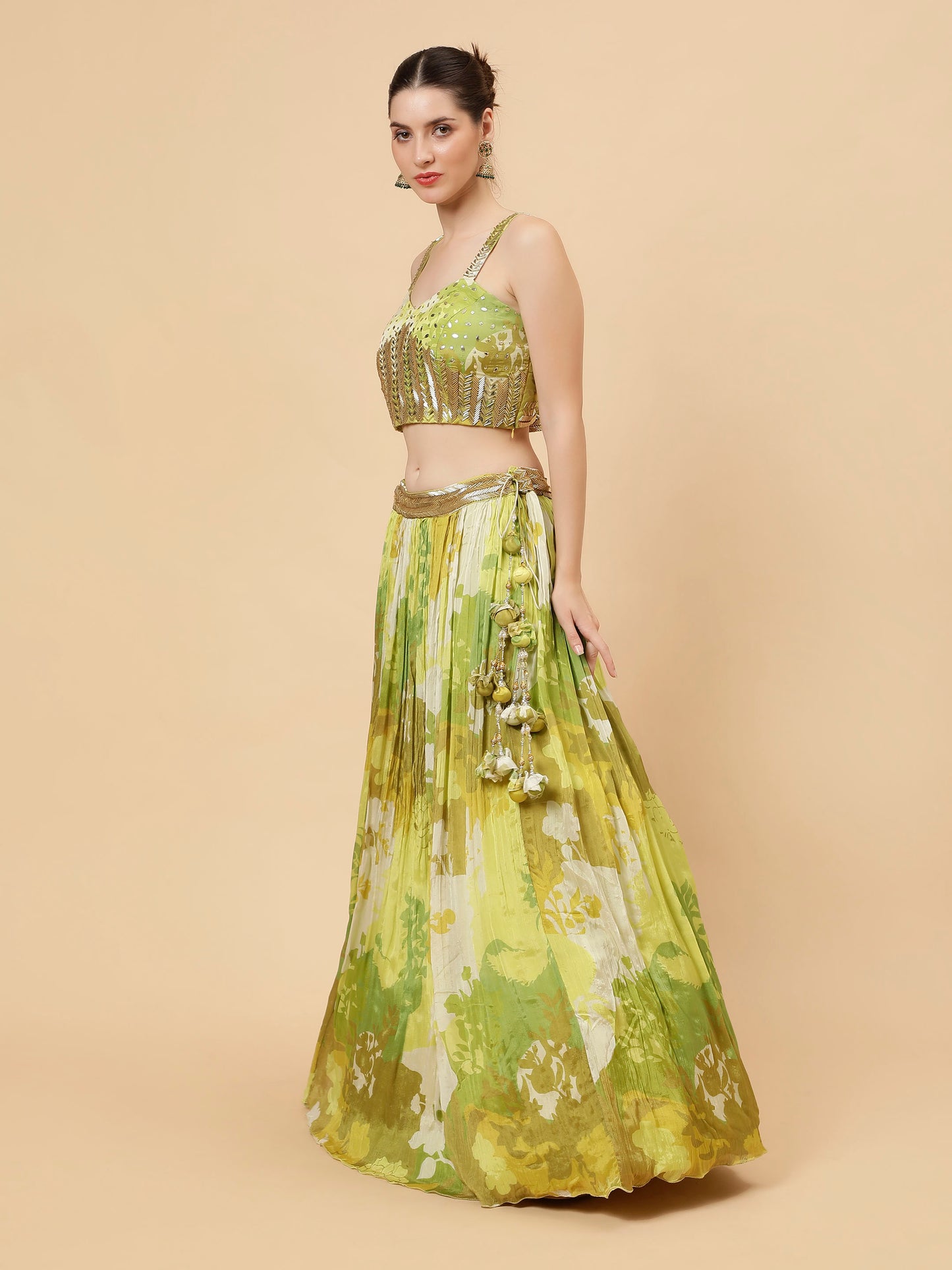 Printed georgette Yellow Green Modern Lehenga