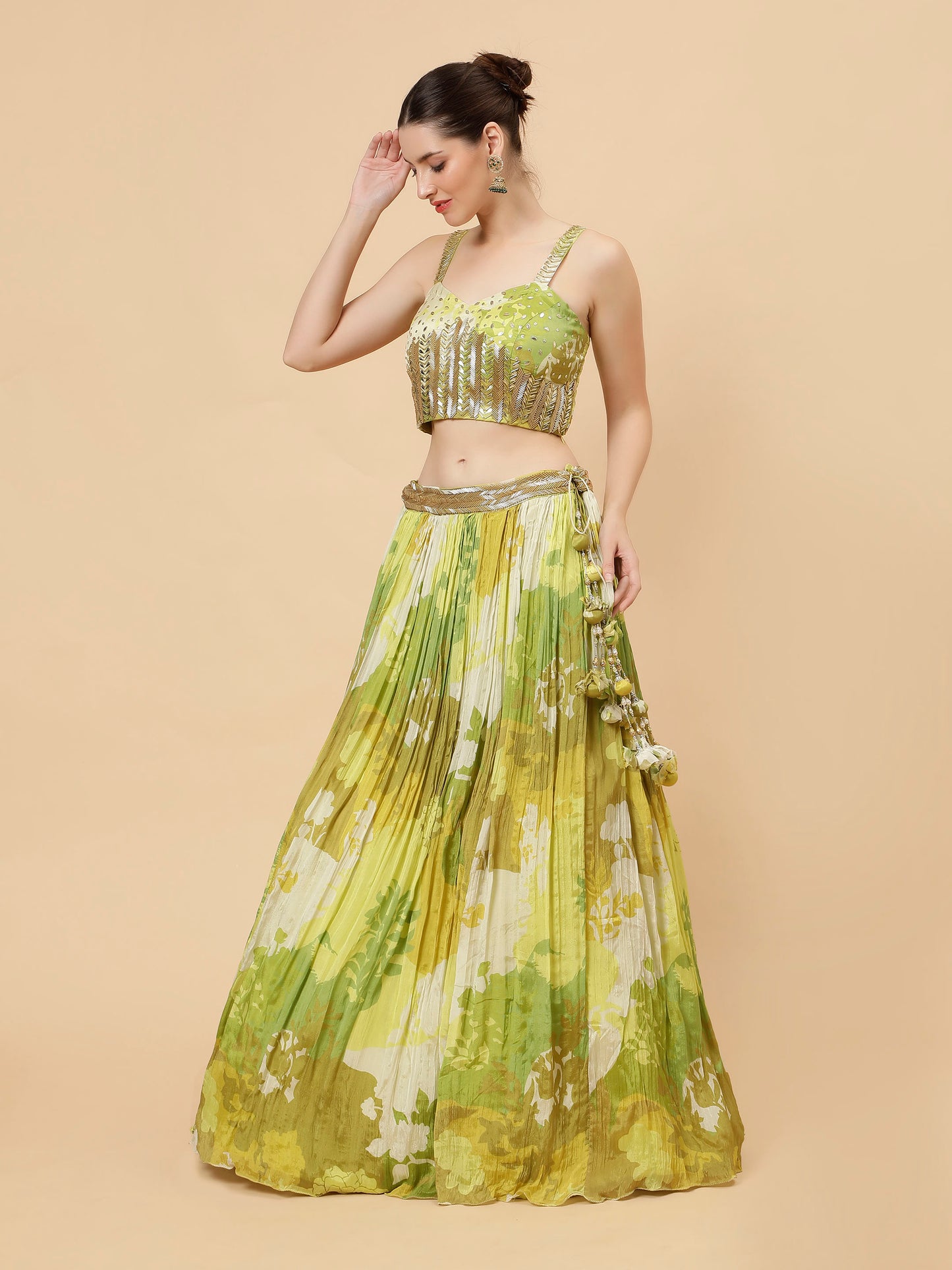 Printed georgette Yellow Green Modern Lehenga