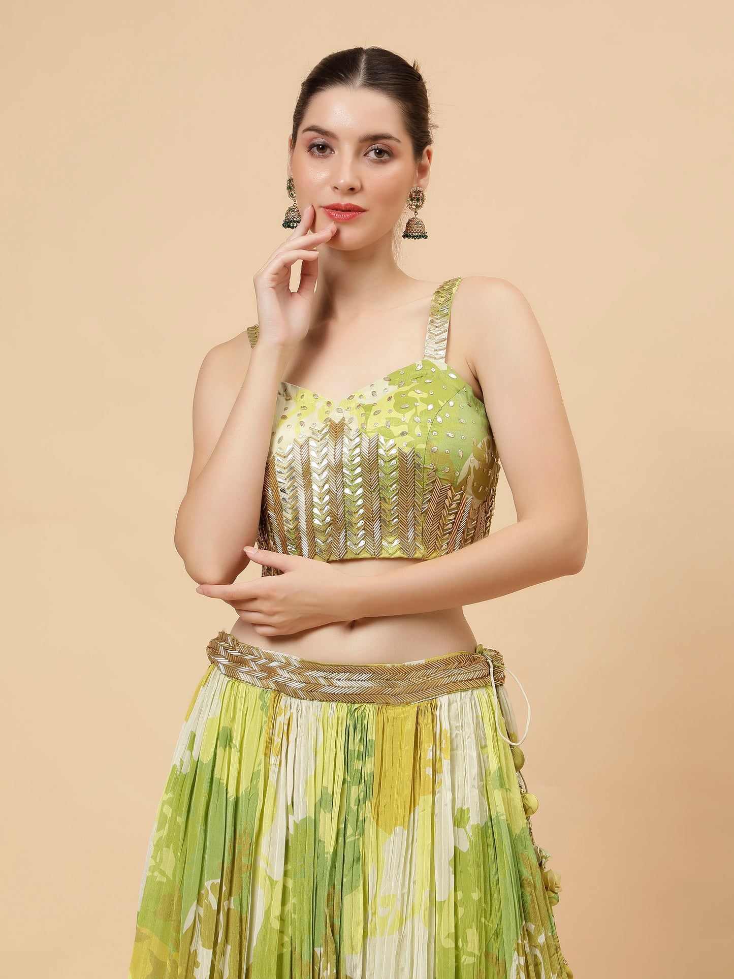 Printed georgette Yellow Green Modern Lehenga