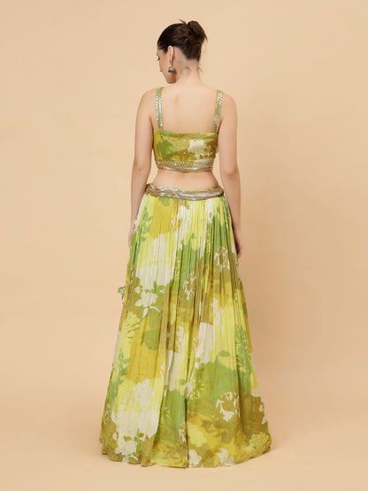 Printed georgette Yellow Green Modern Lehenga