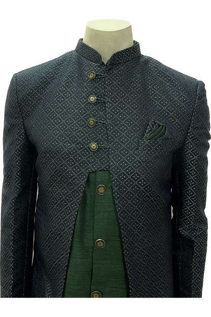 Mens Dark Green and Grey Indowestern Sherwani