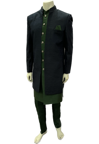 Mens Dark Green Indowestern Sherwani