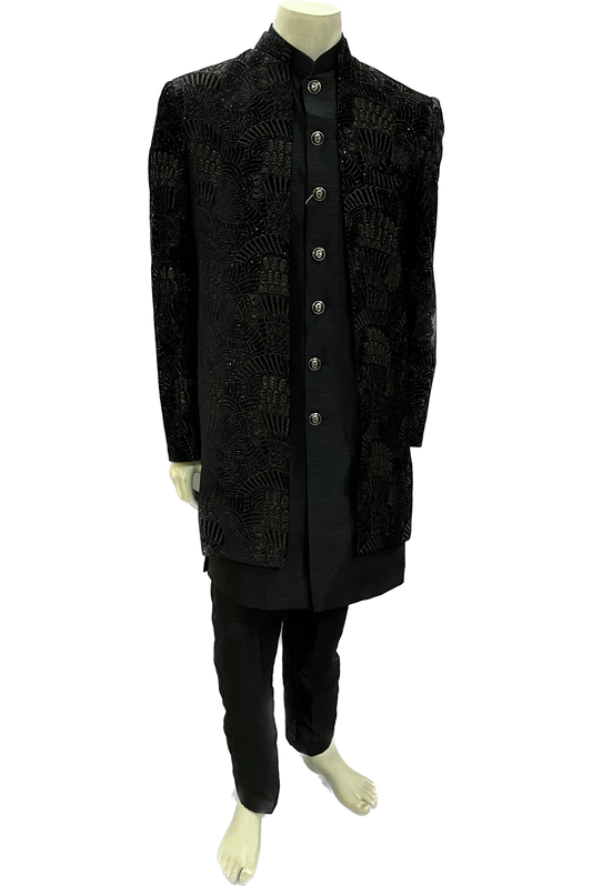 Mens Black Indowestern Sherwani