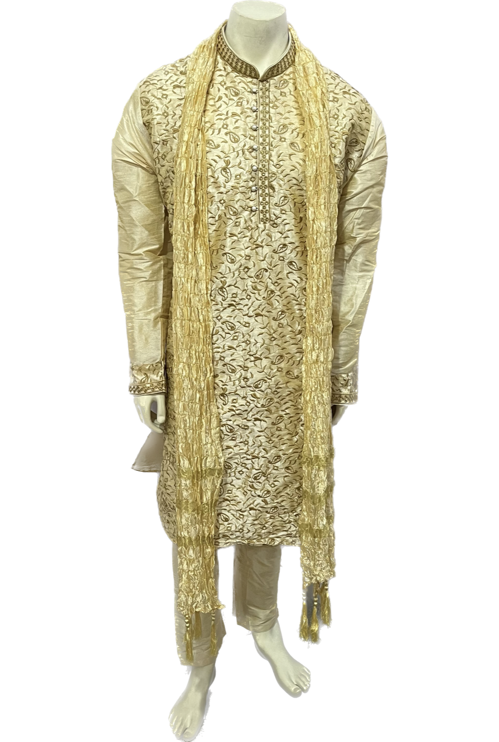 Embroidered Golden Silk Kurta