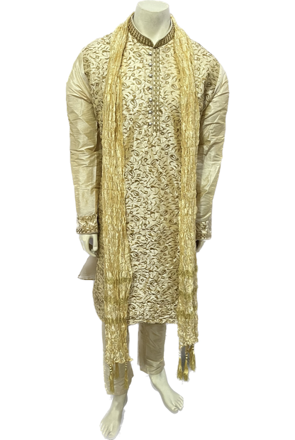 Embroidered Golden Silk Kurta