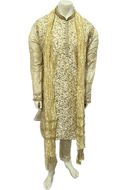 Embroidered Golden Silk Kurta