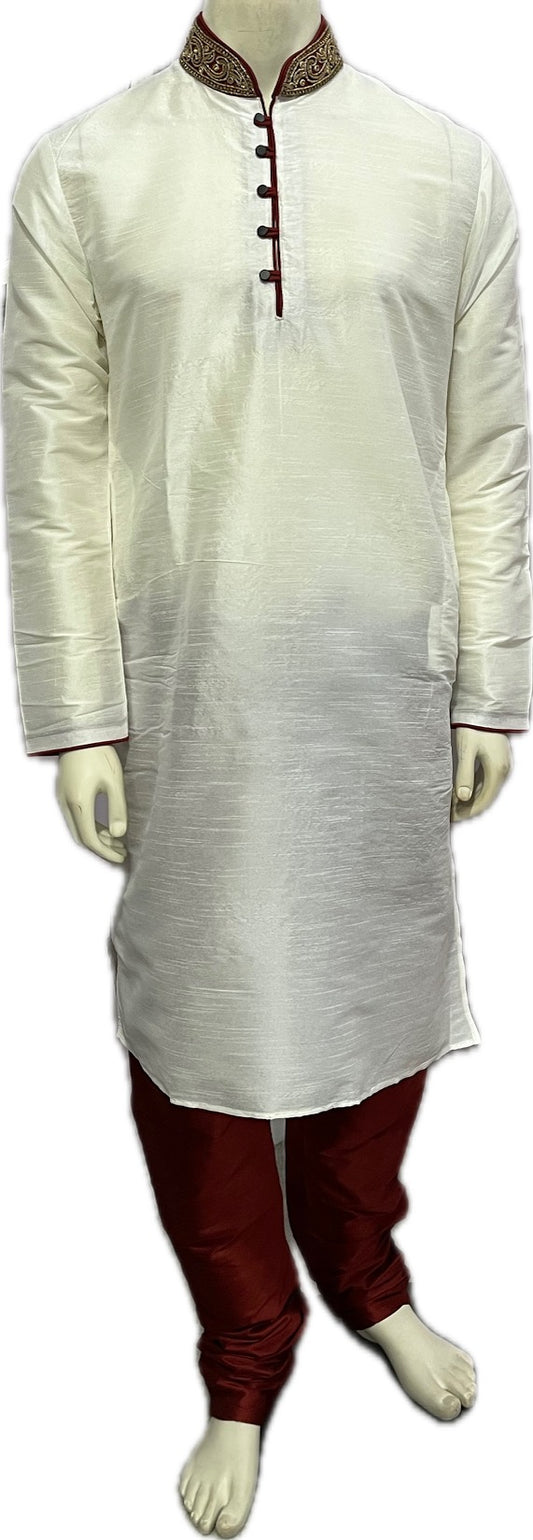 Designer White Silk Kurta Pajama