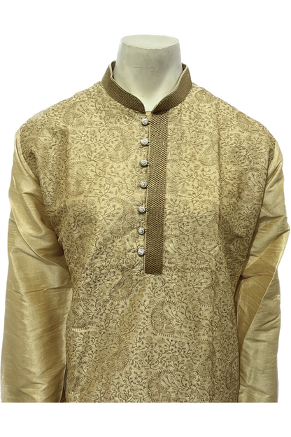 Embroidered Silk Kurta Navy Blue or Golden