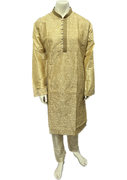 Embroidered Silk Kurta Navy Blue or Golden