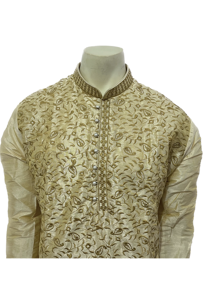 Embroidered Golden Silk Kurta