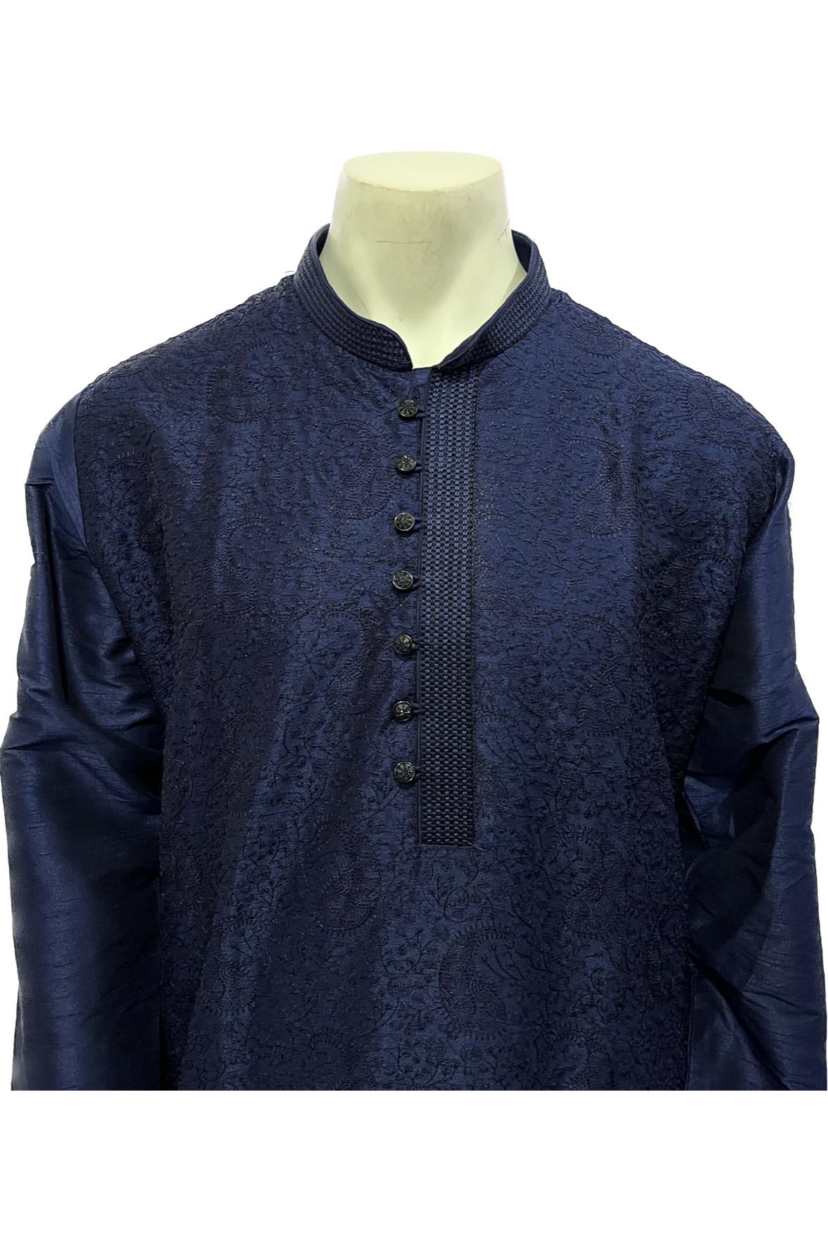 Embroidered Silk Kurta Navy Blue or Golden