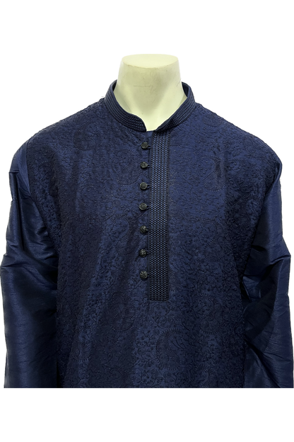 Embroidered Silk Kurta Navy Blue or Golden