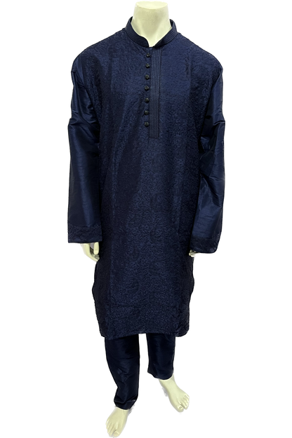 Embroidered Silk Kurta Navy Blue or Golden