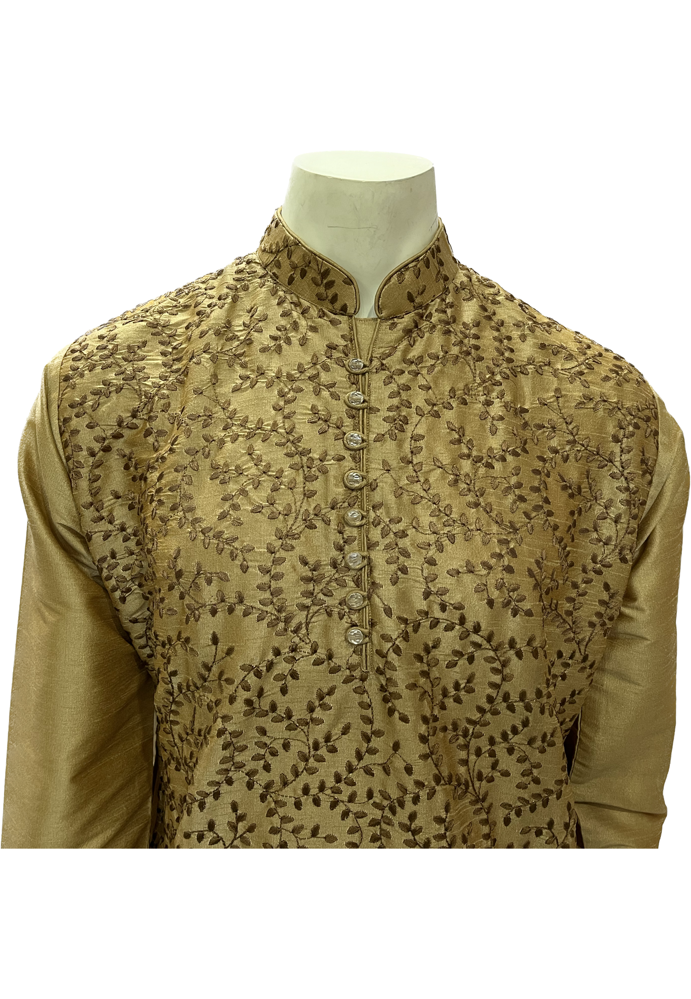 Embroidered Golden Silk Kurta