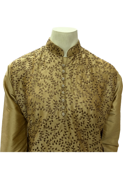 Embroidered Golden Silk Kurta