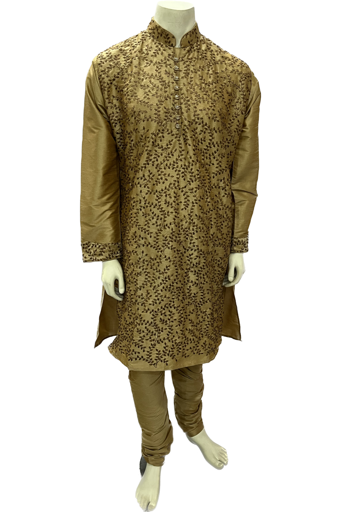 Embroidered Golden Silk Kurta