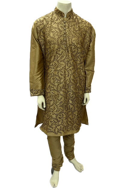 Embroidered Golden Silk Kurta