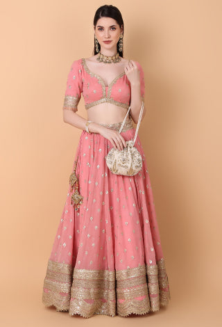 Modern dusty rose Georgette Lehenga