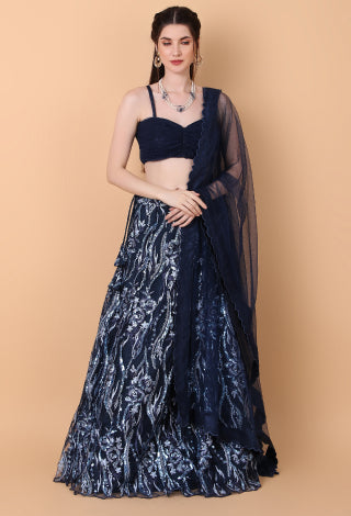 Modern Navy Blue Lehenga with Designer Blouse